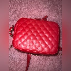 Bright Red Quilted Faux Leather crossbody bag